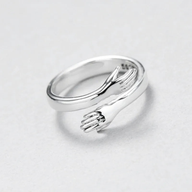 Neue Sterling Silber Fingerringe für Frauen Frauen Edelstahl Geometrische Umarmung Paar Einstellbare Ring Hochzeit Schmuck Geschenk
