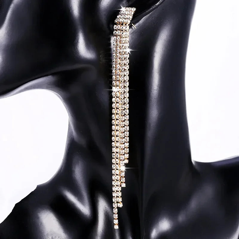 Neue Luxus Voller Strass Kristall Lange Quaste Ohrringe für Frauen Braut Glänzende Tropfen Ohrringe Party Hochzeit Schmuck Geschenke