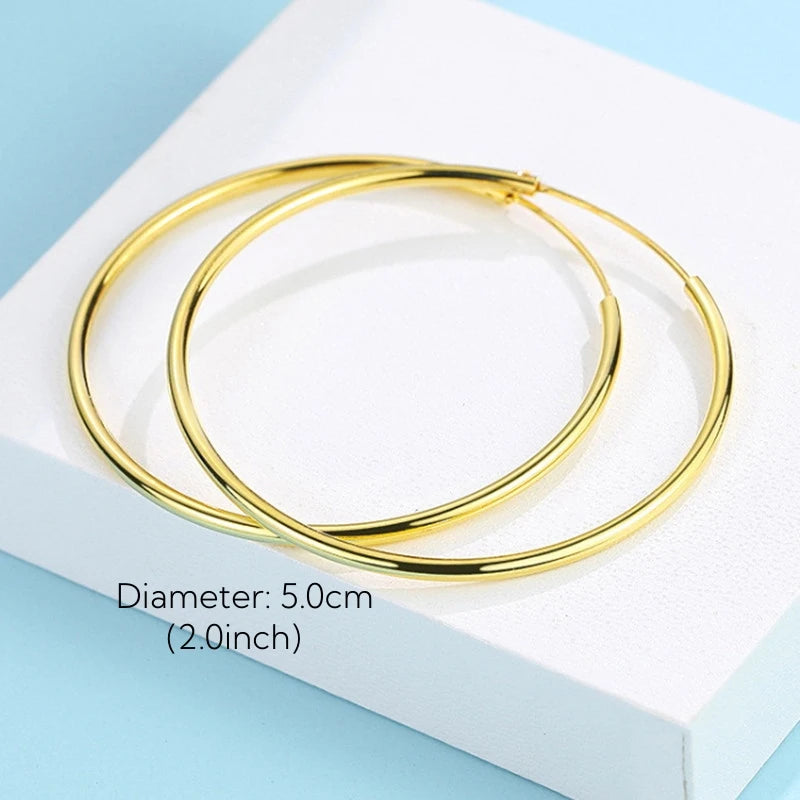 Vergoldete glatte runde Kreis-große Creolen für Damen, Größe 12/25/30/40/50/60 mm, Edelstahl, Schmuck, Accessoires, Geschenke