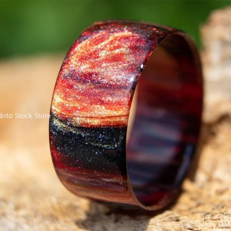 Sternenhimmel-Ring aus Acrylharz, bunter Regenbogen, Damen-Zeigefingerring, 7 Farben, Feueropal-Ringe für Frauen