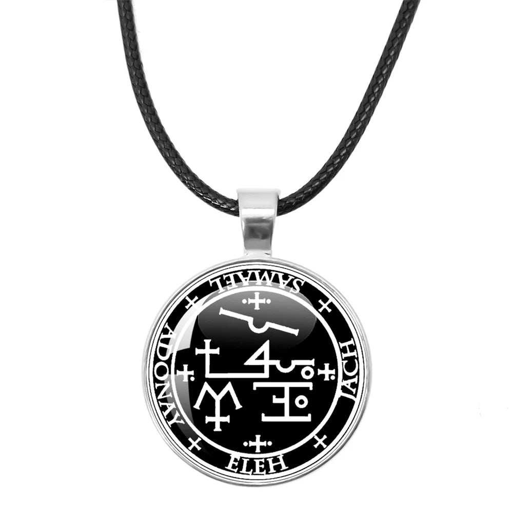 Siegel der sieben Erzengel Medaille Leder Seil Halskette Michael Raziel Uriel Gabriel Anhänger Rune Halskette Schutz Amulett Geschenke