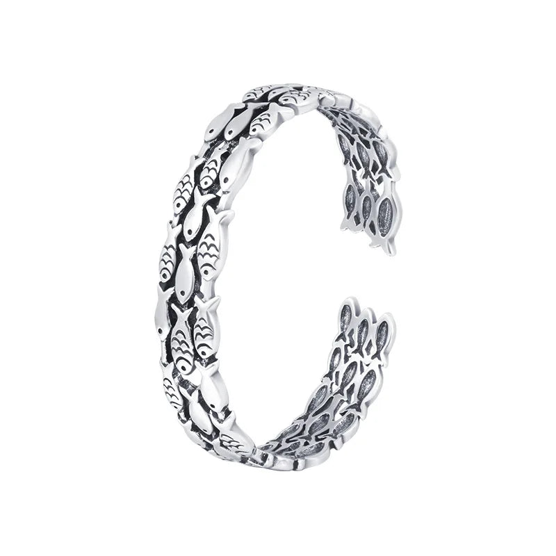 Sole Memory Retro Fisch Kreative Nette 925 Sterling Silber Weibliche Trendy Resizable Öffnung Armreifen Armband Für Frauen BR006