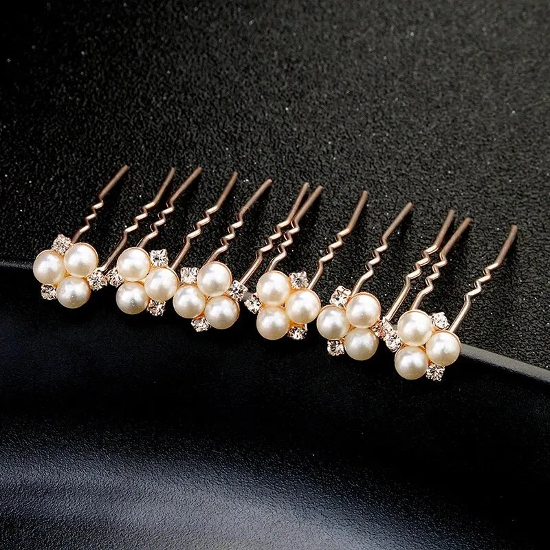 6PCS Beliebte handgemachte Hochzeit Haarnadeln Braut Kristall Perle Blume Haarspange Braut Haarschmuck Zubehör