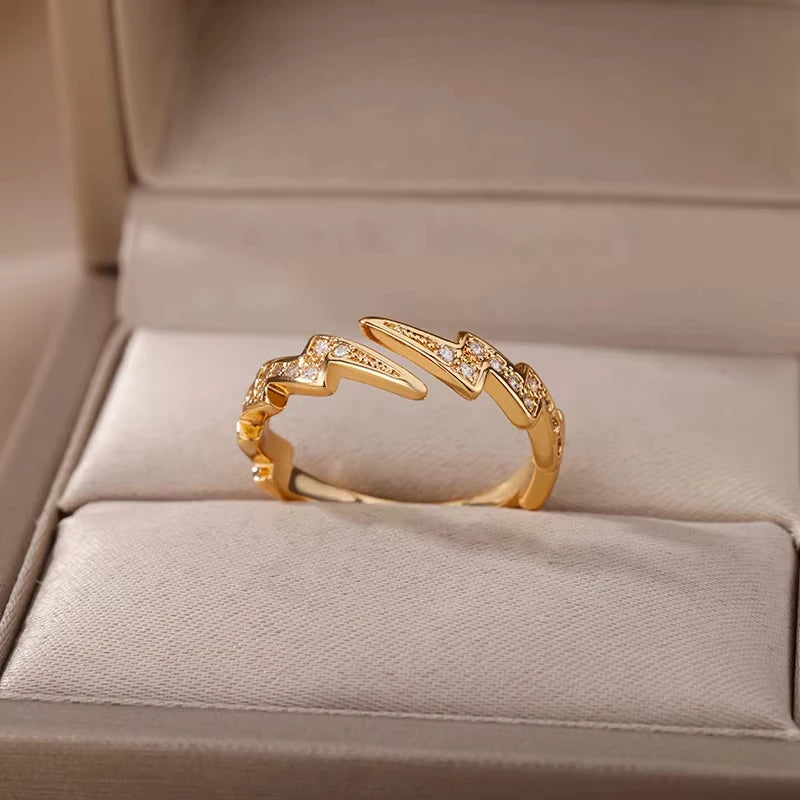 Edelstahl Zirkon Geometrische Ringe Für Frauen Luxus Bösen blick Gold Farbe Einstellbar Trendy Hochzeit Ästhetischen Jewerly Geschenk