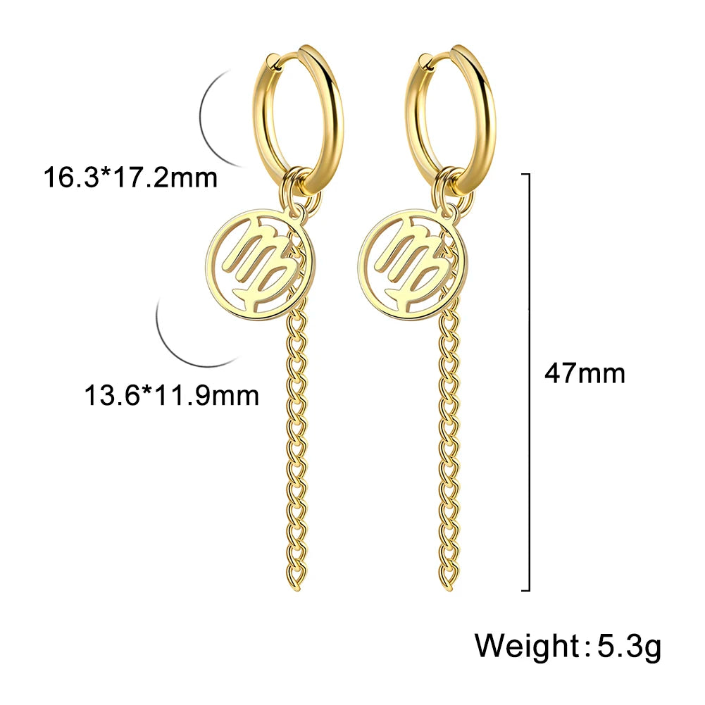 Amaxer Sternbild-Pin-Ohrringe, 12-Sternzeichen-Edelstahl, eleganter Quasten-Tropfenohrring, Widder, Stier, Jungfrau, Fische, für Frauen, Geschenk