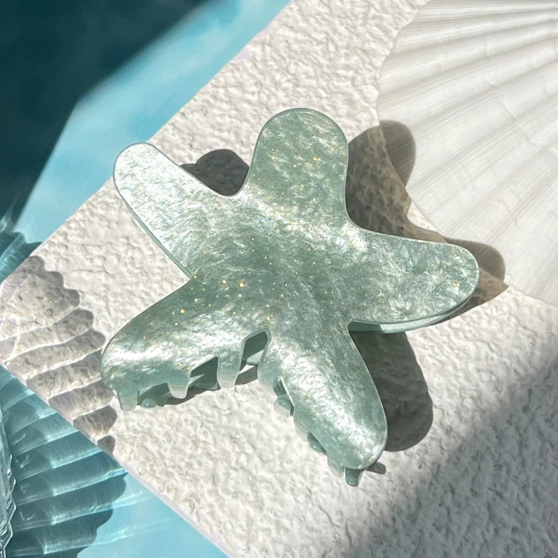Seestern-Haarspangen, Sommer-Fünfzack-Stern-Clip, glitzernd, bunt, Acryl-Haifisch-Clip, niedlicher lässiger Haarschmuck für Frauen