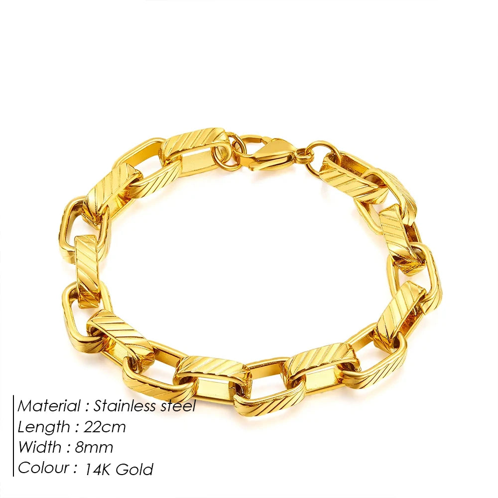 eManco Edelstahl-Metall-Armreif für Herren, modisch, vergoldet, Handgelenkkette, wasserdicht, Schmuck, Geschenk, 48-Stunden-Versand