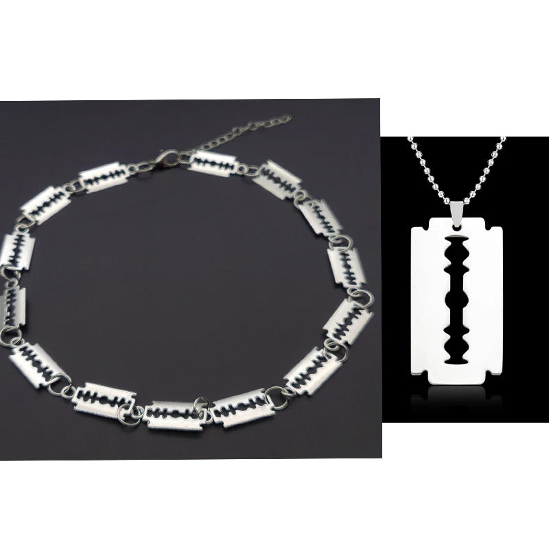 Edelstahl Klinge Rasiermesser Halsketten Gothic Punk Männer Schmuck Silber Farbe Metall Anhänger Halskette Hiphop Zubehör