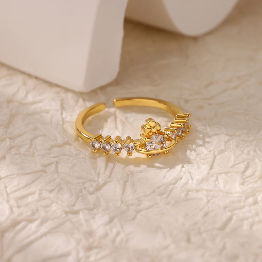 Edelstahl Zirkon Geometrische Ringe Für Frauen Luxus Bösen blick Gold Farbe Einstellbar Trendy Hochzeit Ästhetischen Jewerly Geschenk