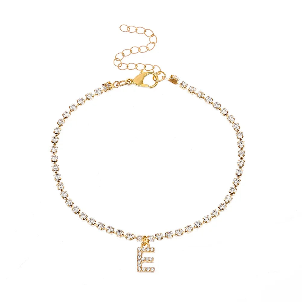 Mode Kreative Initial Buchstaben Alphabet Anhänger Strass Glänzenden Strand Fußkettchen Kette Fuß Schmuck Knöchel Armbänder für Frauen Boho