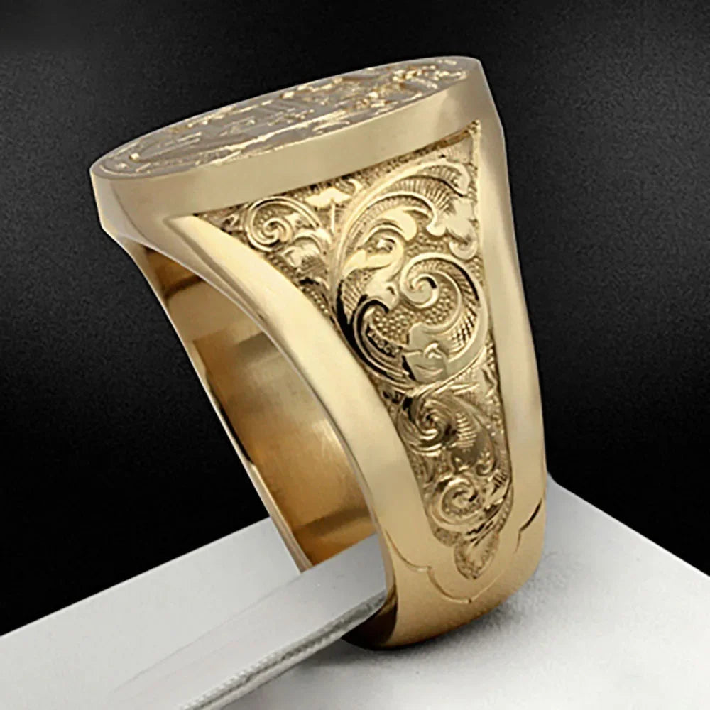 Mysteriöse Pixiu Brunnen Schnitz ring Geschäft trend ige geometrische Design Männer einfachen Stil verschiedene Größen zur Verfügung