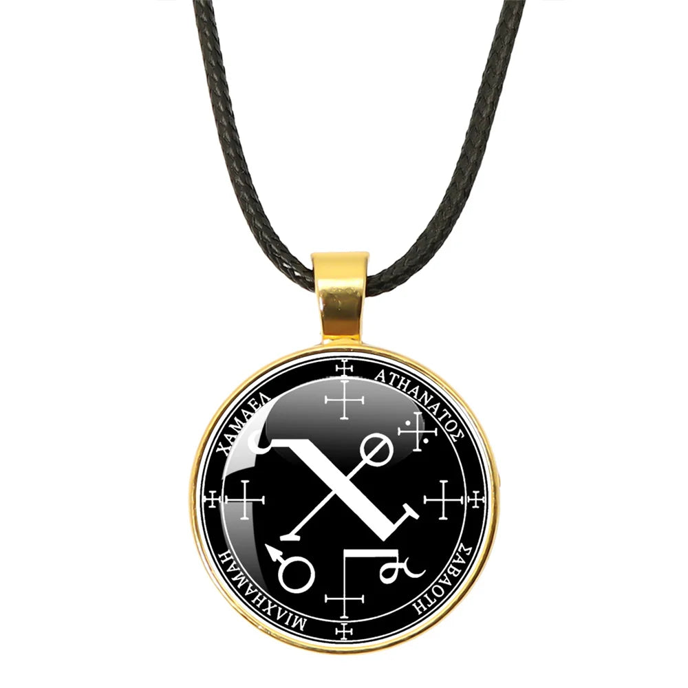 Siegel der sieben Erzengel Medaille Leder Seil Halskette Michael Raziel Uriel Gabriel Anhänger Rune Halskette Schutz Amulett Geschenke