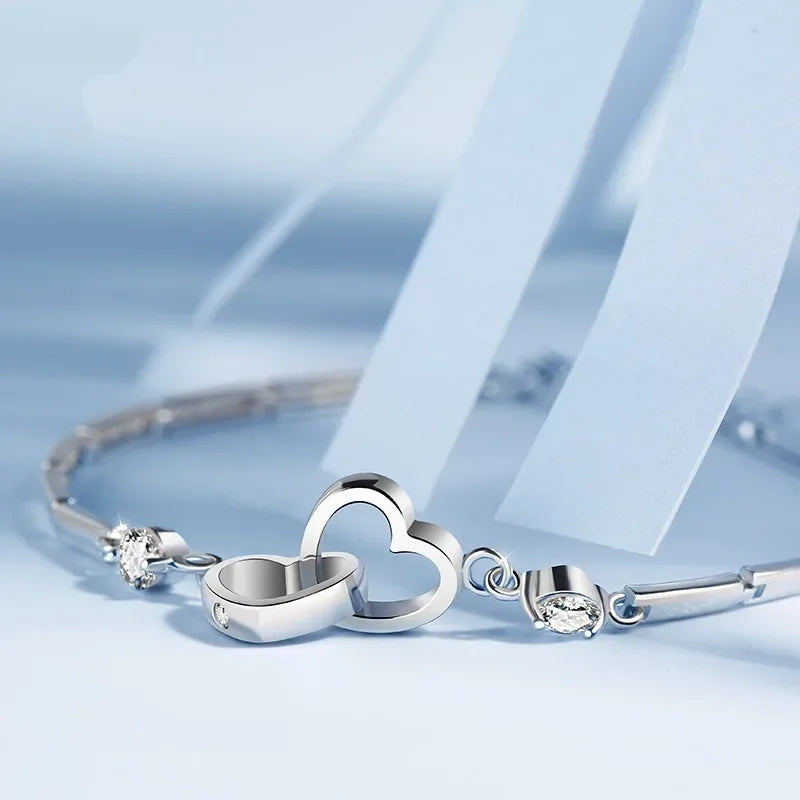KCRLP Charms 925 Sterling Silber Armbänder Armreifen für Frauen Mädchen Valentinstag Zirkon Hochzeit Liebe Herz Schmuck