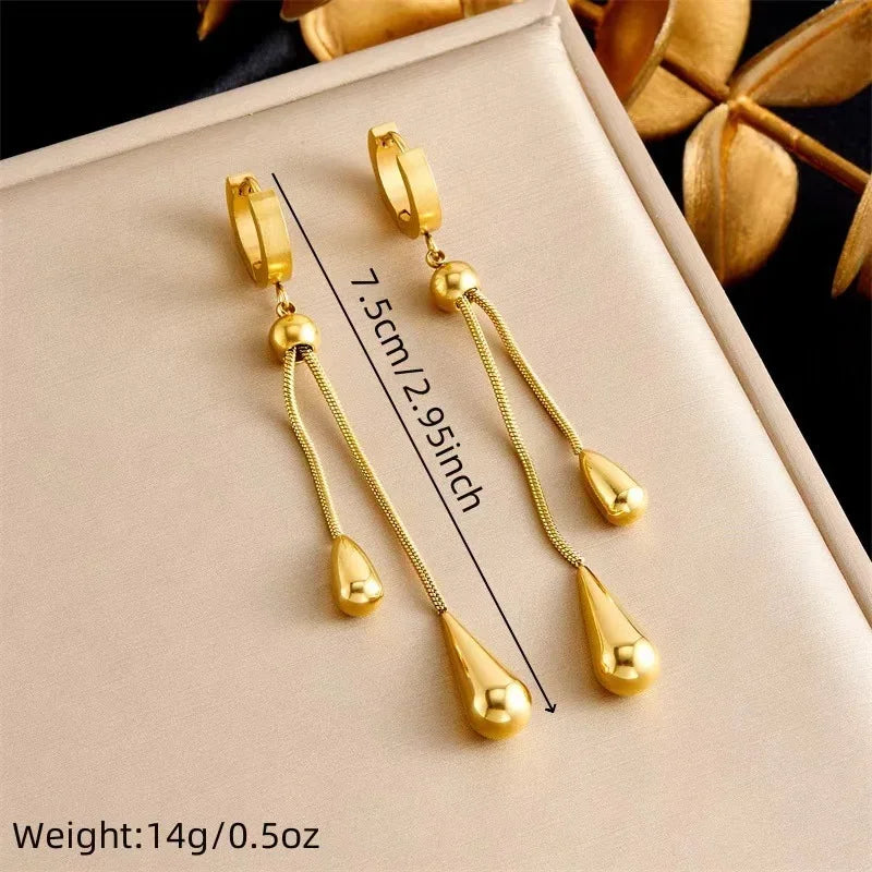 Edelstahl geometrische tropfenförmige Quaste Halskette Ohrringe für Frauen neue Party Geschenk Gold Farbe wasserdicht Schmuck Forexernosрия