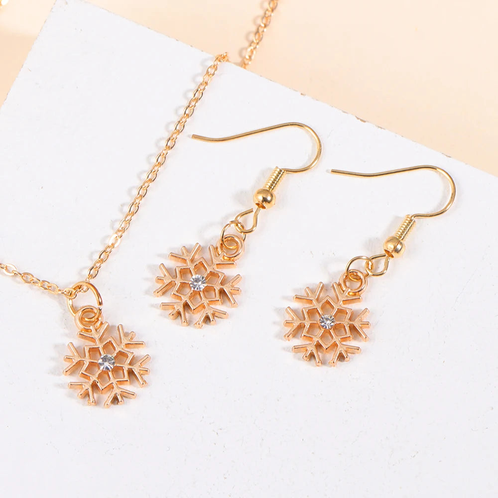Frauen Mode Luxus Schmuck Set Zirkon Schneeflocke Kristall Anhänger Halskette Ohrringe Party Geschenke Weihnachts schmuck