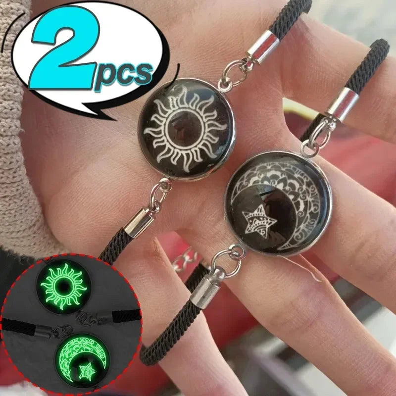 2 Stücke Mode Leuchtende Sonne Mond Geflochtene Armbänder für Liebhaber Paar Armbänder Mode Valentinstag Schmuck Freundin Geschenke