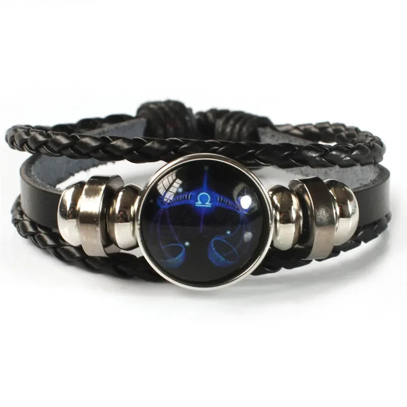 12 Sternzeichen Sternbild Charme leuchtendes Armband Männer Frauen Mode mehr schicht ige Webart Leder Armband & Armreif Geburtstags geschenk