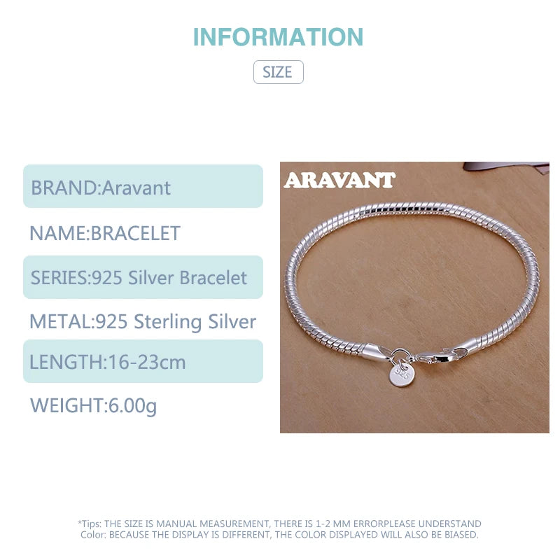 Aravant 925 Silber 3 MM/4 MM Schlangenkette Armbänder Für Frauen Männer Modeschmuck