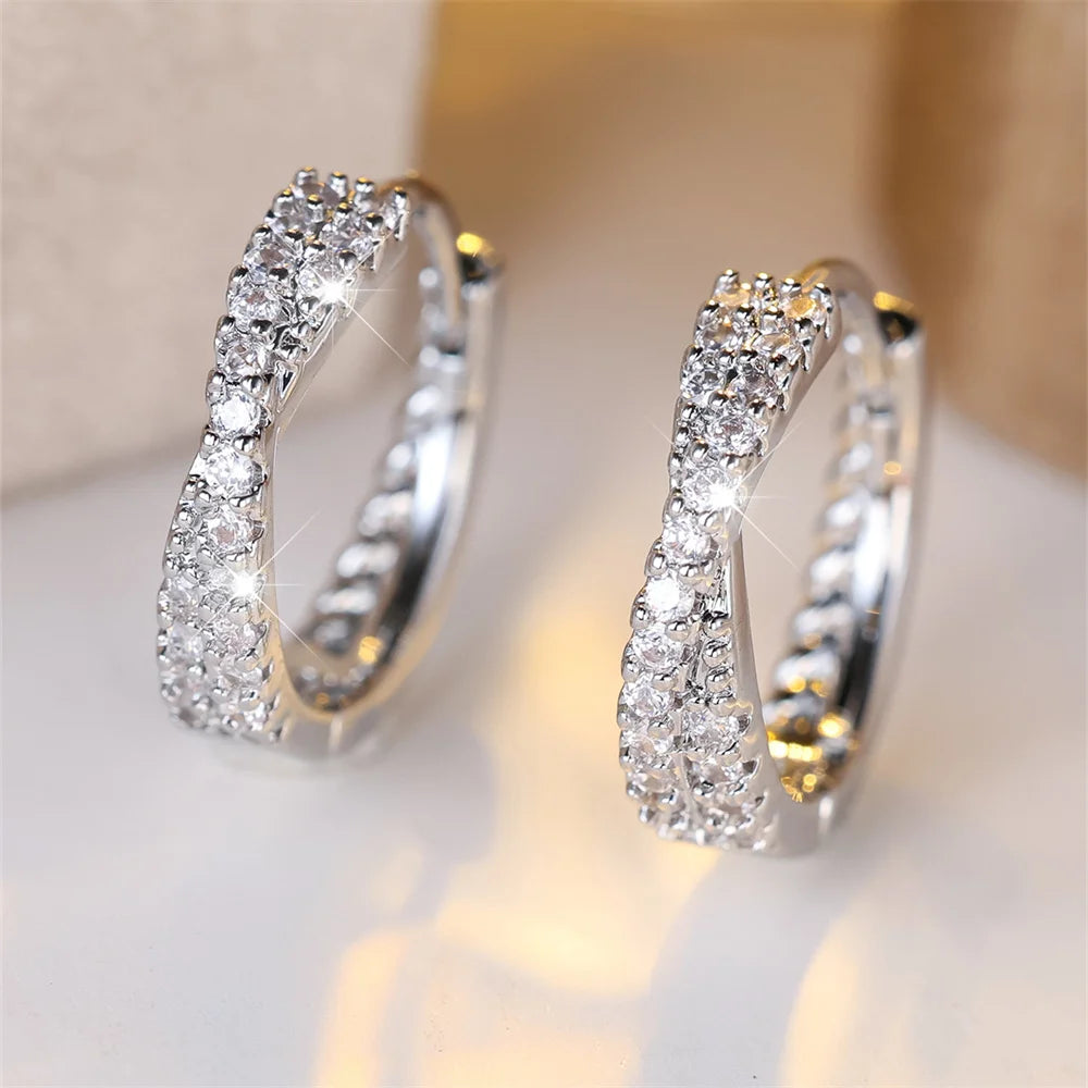 Weißer Zirkon, kleiner Stein, gekreuzte Creolen für Frauen, Vintage-Gold, Silber, Farbe, Hochzeitsschmuck, vielseitiges Accessoire