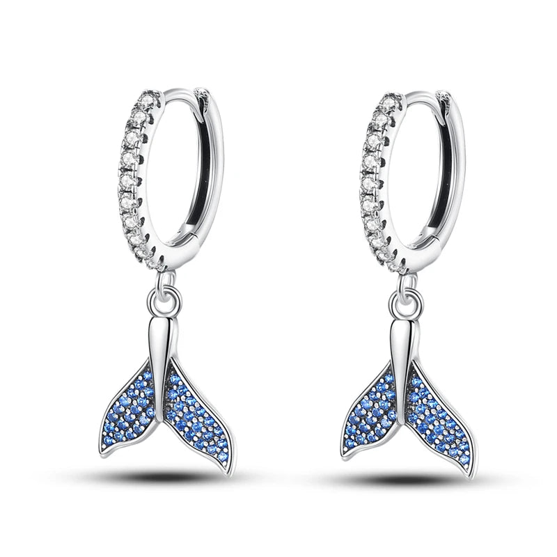 Heißer Verkauf Mode 925 Silber Farbe Ohrringe Blau Zirkon Sterne Mond Unregelmäßigkeit Ohrringe Für Frau Feine Geburtstag Schmuck Geschenke
