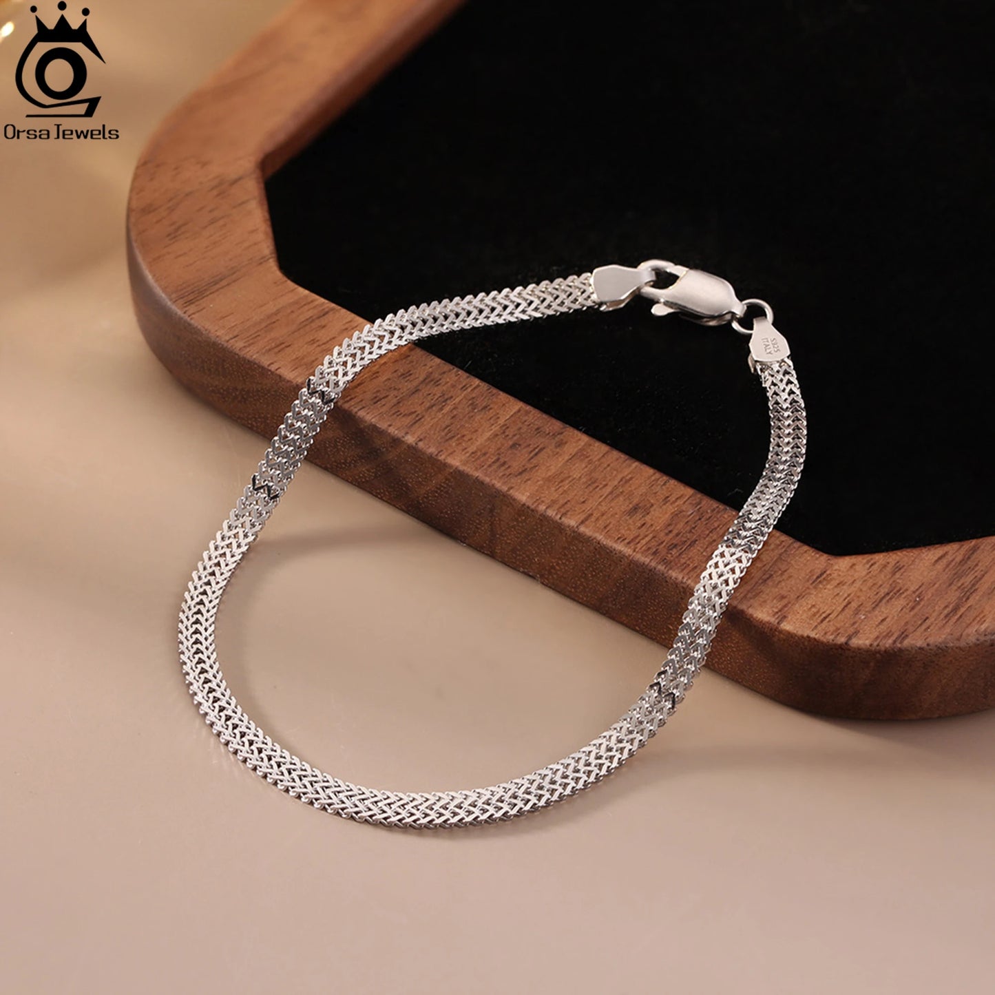 ORSA JEWELS Vintage 2,8 mm flaches Mesh-Kettenarmband S925 Silber Mehrere Größenauswahl Unisex-Stil Zubehör für Hand SB216