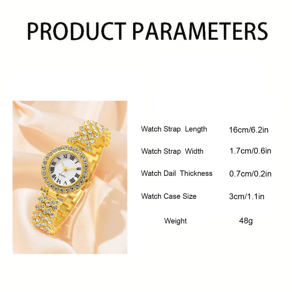 Mode Luxus Frauen Gold Uhr Armband Halskette 6Pcs Set Damen Diamant Quarz Armbanduhr Valentinstag Mutter der Tag geschenk