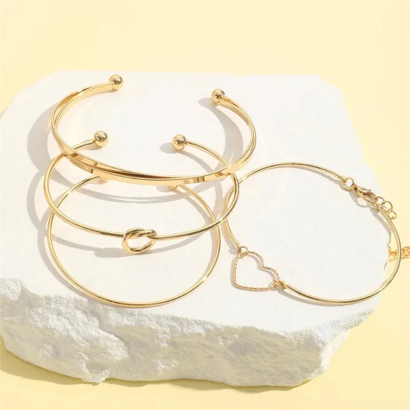 4 Teile/satz Edelstahl Armbänder Vintage Weibliche Woven Twist Textur Armreifen Sets für Frauen Mode Schmuck
