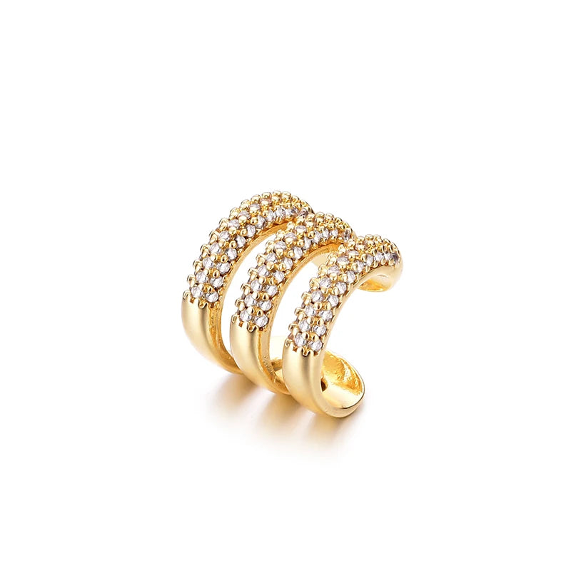 Dreischichtige C-förmige Clip-Ohrringe für Frauen, Ohrmanschetten ohne Piercing, gefälschte Knorpelohrringe, AAAA-Zirkonia, geometrischer Schmuck