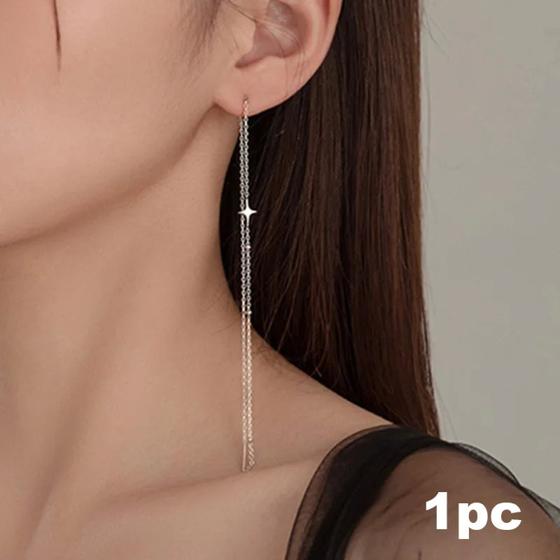 Trendy Tropfen Ohr Linie Lange Hängende Quaste Ohrringe für Frauen Silber Farbe Stern Piercing Einfädler Earing Ohr Zubehör Schmuck