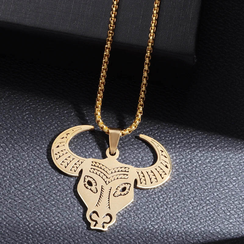 Gothic Green Stone Bull Skull Halskette Anhänger Punk Tier Halskette Herren Stier Sternzeichen Amulett Schmuck Jubiläumsgeschenk
