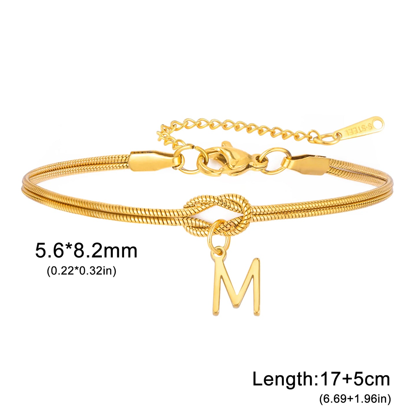 Skyrim Anfangsbuchstabe Liebe Knoten Armbänder Frauen Männer Paar Edelstahl Gold Farbe Schlangenkette Armbänder A-Z Alphabet Schmuck