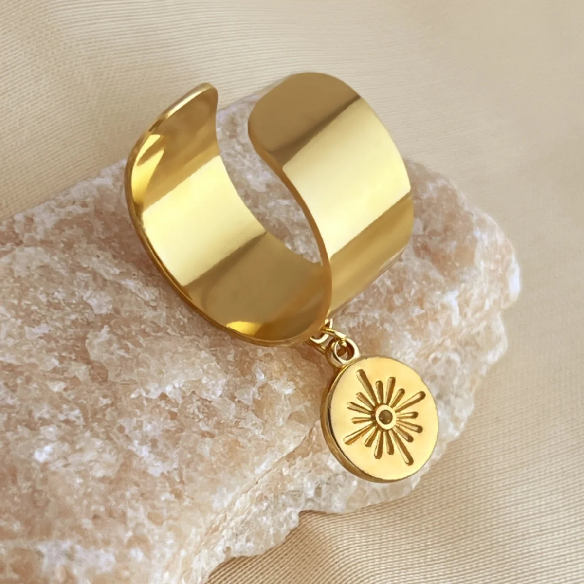 Punk Chunky Edelstahl Anhänger Ringe Für Frauen Männer Licht Luxus Geometrische Sonne Seestern Feder Blatt Öffnung Ringe Schmuck
