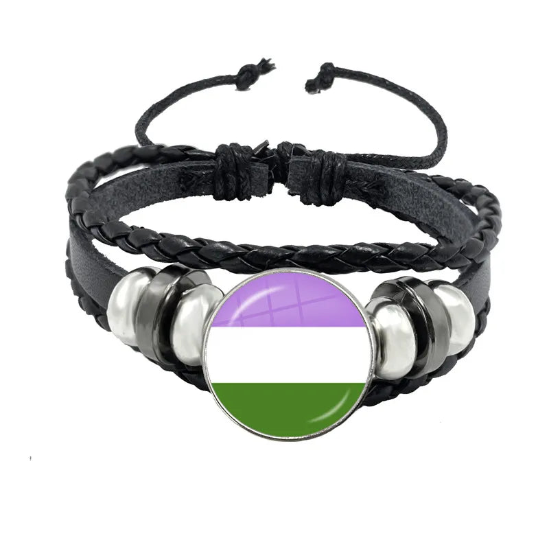 LGBT Schwarz Weave Leder Armband Bi Stolz Glas Cabochon Homosexuell Stolz Regenbogen Flagge Foto Armreif Schmuck Für Frauen Männer Liebhaber geschenk