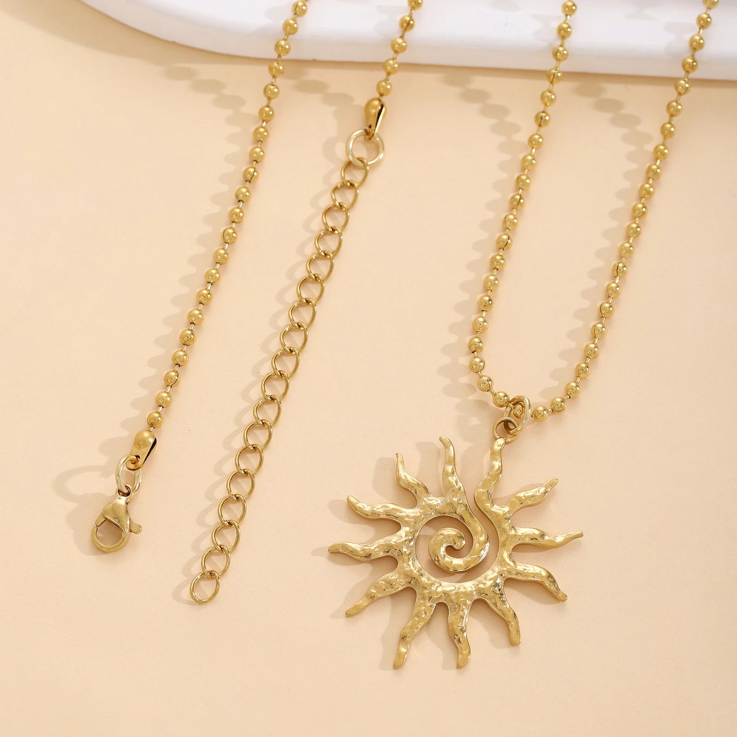 Sonnen-Halskette, Ohrringe, Set für Damen, Edelstahl, Goldkette, Feuer-Anhänger, Schmuck, Geschenk, hypoallergen, für den täglichen Gebrauch