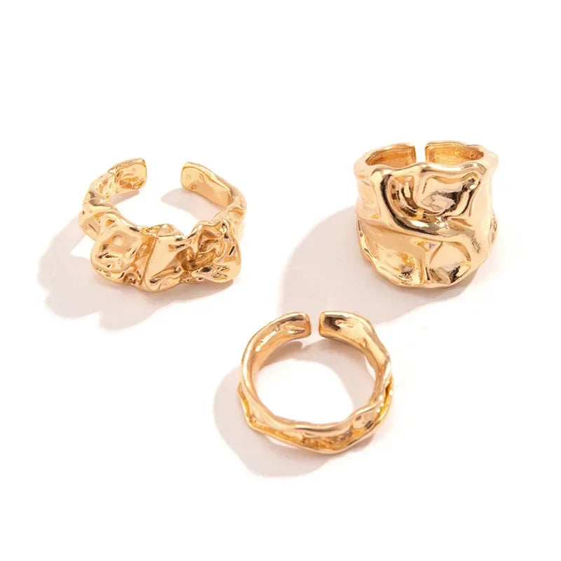 Punk Goldene Flüssigkeit Ringe Set Für Frauen Mode Unregelmäßige Welle Metall Knuckle Ringe Ästhetischen Egirl Gothic Schmuck Geburtstag Geschenke