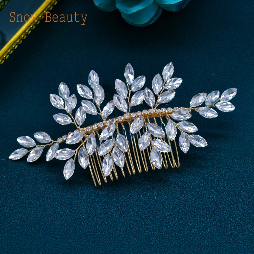 A499 Silber Gold Farbe Haar Kamm Kristall Hochzeit Kopf Stück Braut Kopfbedeckungen Frauen Haar Zubehör Party Pin Clip Prom Stirnband
