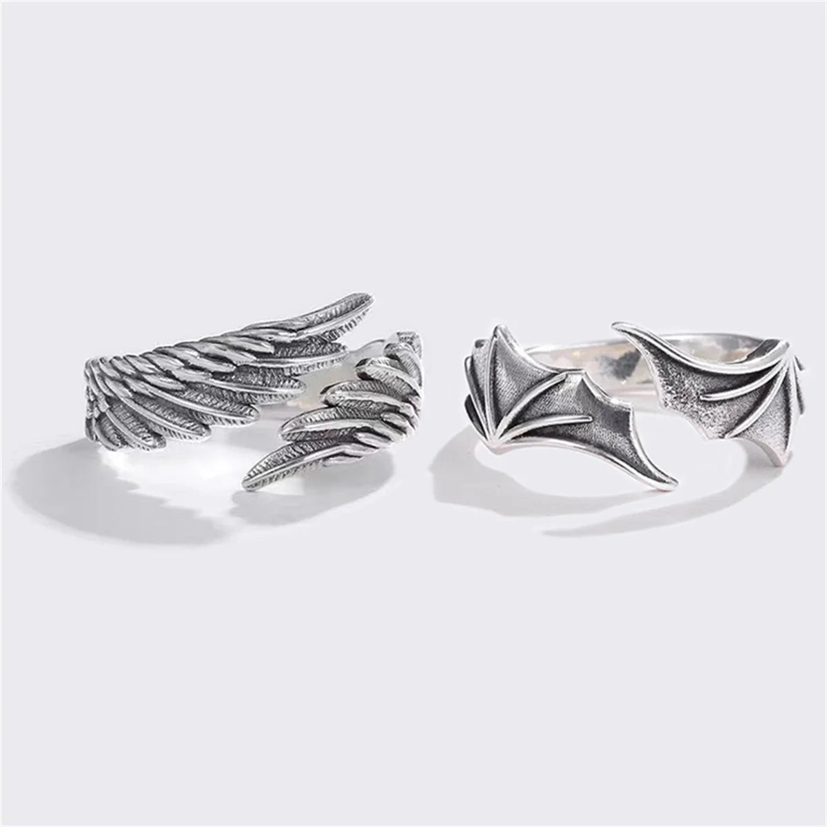 Retro Engel Dämon Flügel Paar Ringe für Frauen Männer Mode kreative Persönlichkeit fliegenden Flügel offenen Ring Set Liebhaber Punk Schmuck