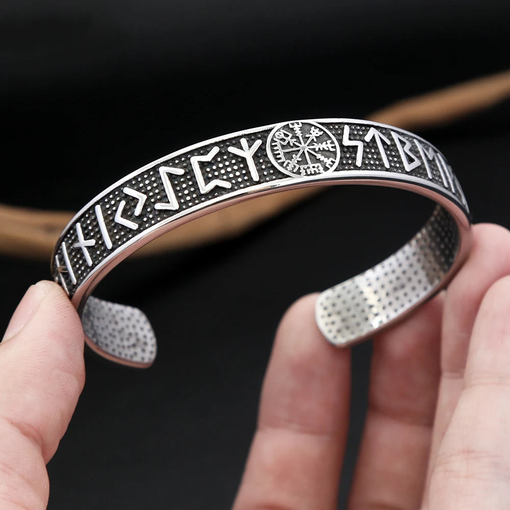 Vintage Nordic Vikings Kompass Armband 316L Edelstahl Viking Runen Manschette Armreifen Für Männer Frauen Mode Amulett Schmuck Geschenk