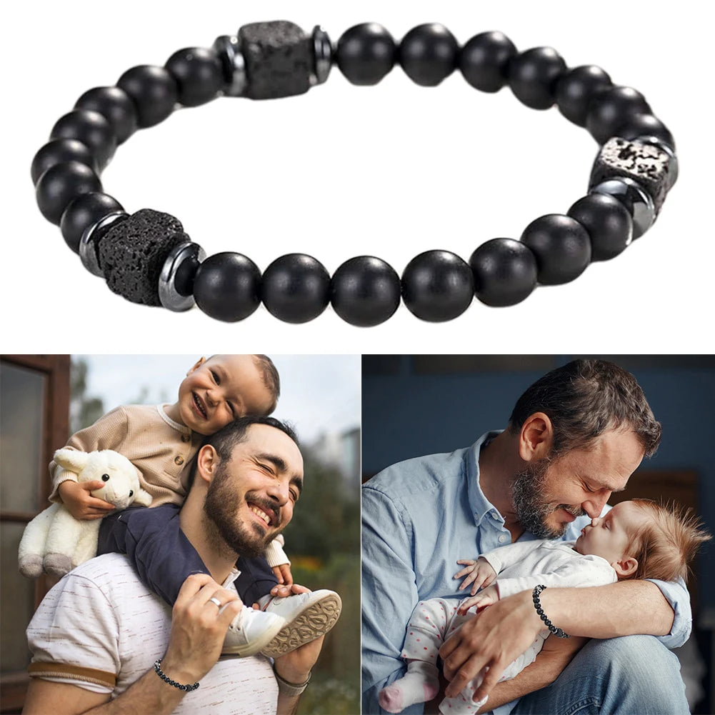 Vatertagsgeschenke für Papa, mattes Lavagestein-Perlen-Armband mit Liebeskarte, Stretch-Armband, Schmuck, Geschenke für Männer