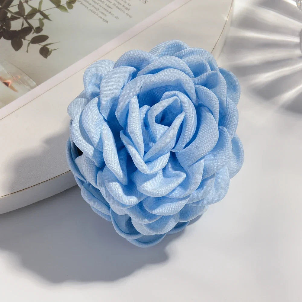 16 Farben Schweiß mittlerer Baumwollstoff Rose Blume Haarklammern für Frauen koreanische Ctach Shark Clamp Haarschmuck 2024