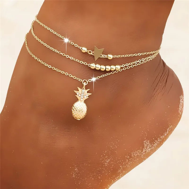 Boho Gold Silber Farbe Quaste Kette Armband Fußkettchen Charms Schlange/Seestern/Herz Sexy Bein Knöchel Auf Fuß kette Strand Schmuck