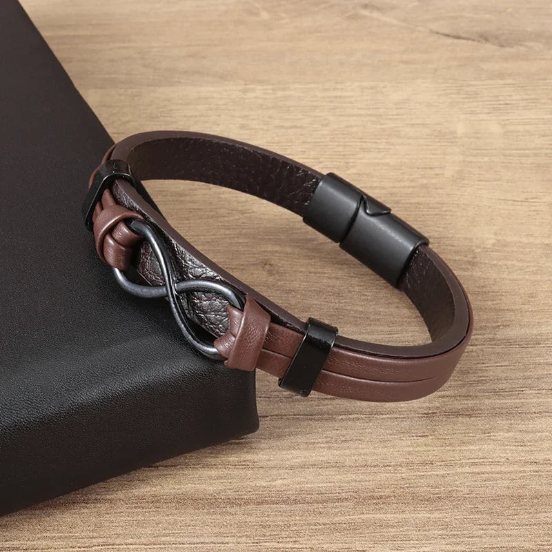 Retro Punk Fahrradkette handgewebtes Lederarmband mit Metallschnalle für Männer Motorradfahrer Rock Party Schmuck Geschenk
