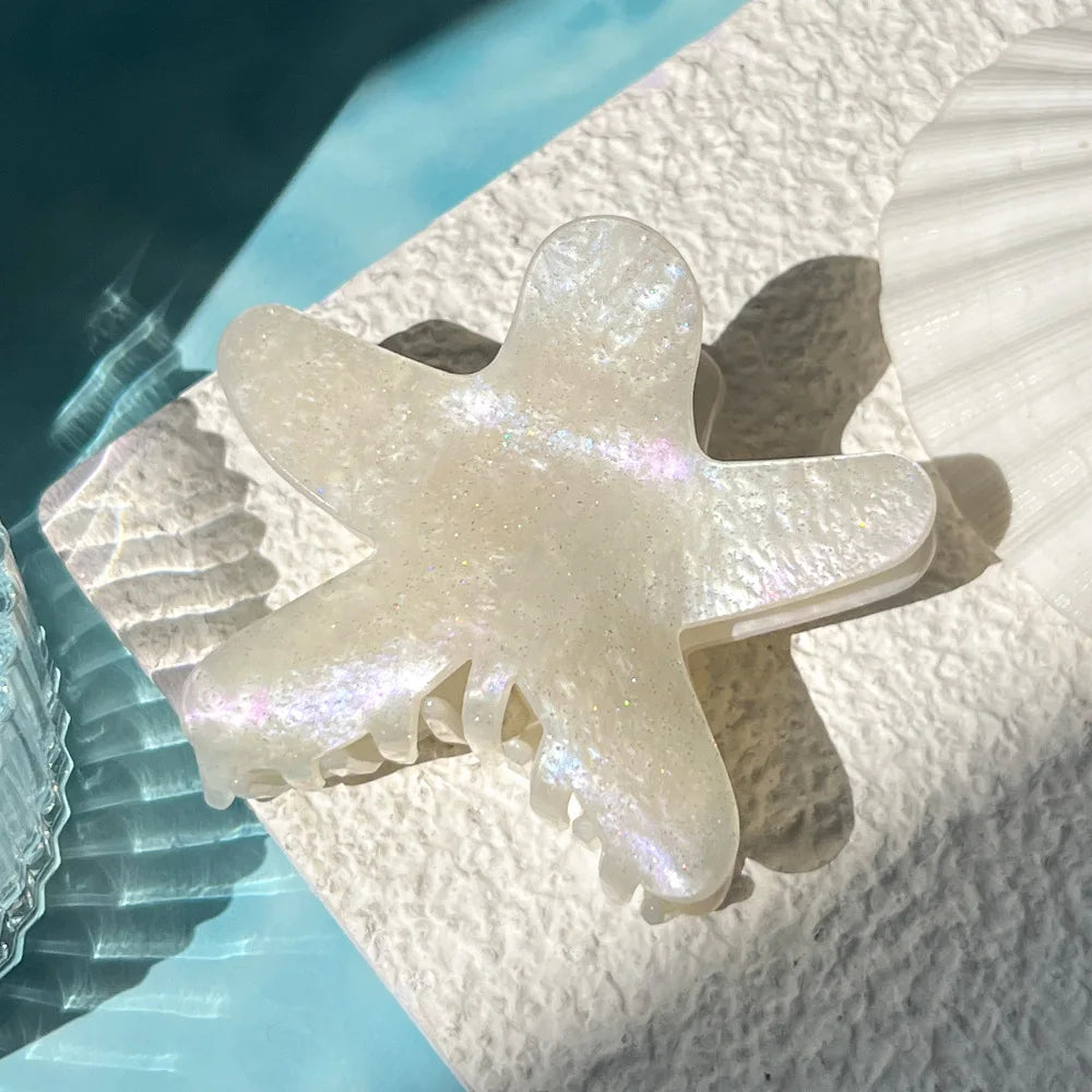 Seestern-Haarspangen, Sommer-Fünfzack-Stern-Clip, glitzernd, bunt, Acryl-Haifisch-Clip, niedlicher lässiger Haarschmuck für Frauen
