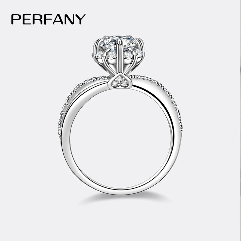 PERFANY 1CT Moissanit Ring für Damen S925 reines Silber vergoldet 18K Weißgold Labordiamant Ewiger Hochzeitsschmuck
