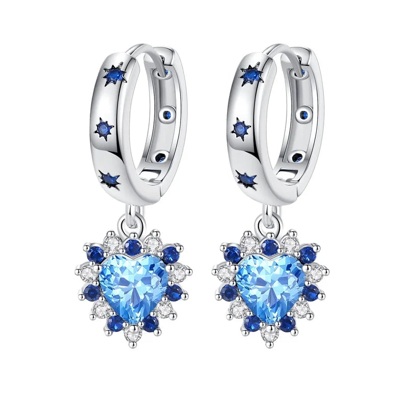 Heißer Verkauf Mode 925 Silber Farbe Ohrringe Blau Zirkon Sterne Mond Unregelmäßigkeit Ohrringe Für Frau Feine Geburtstag Schmuck Geschenke
