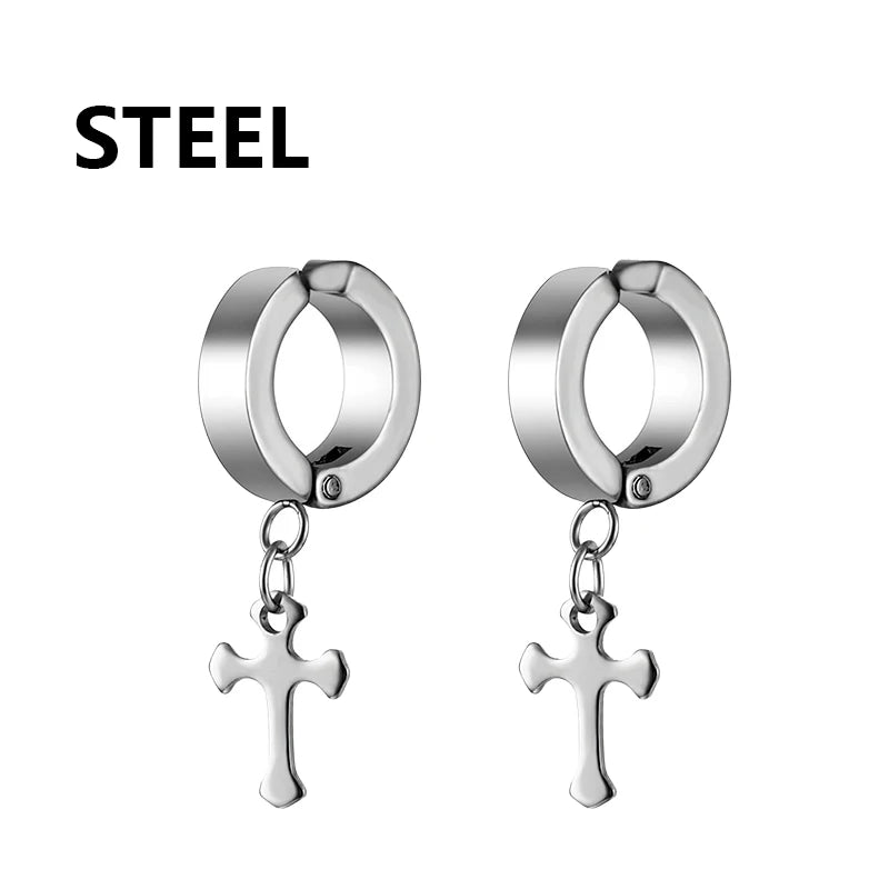 1pc Koreanische Mode Edelstahl Spezielle-förmigen Kreuz Anhänger Ohrringe Frauen Ohrring Punk Rock Piercing Hoop Ohrringe Schmuck