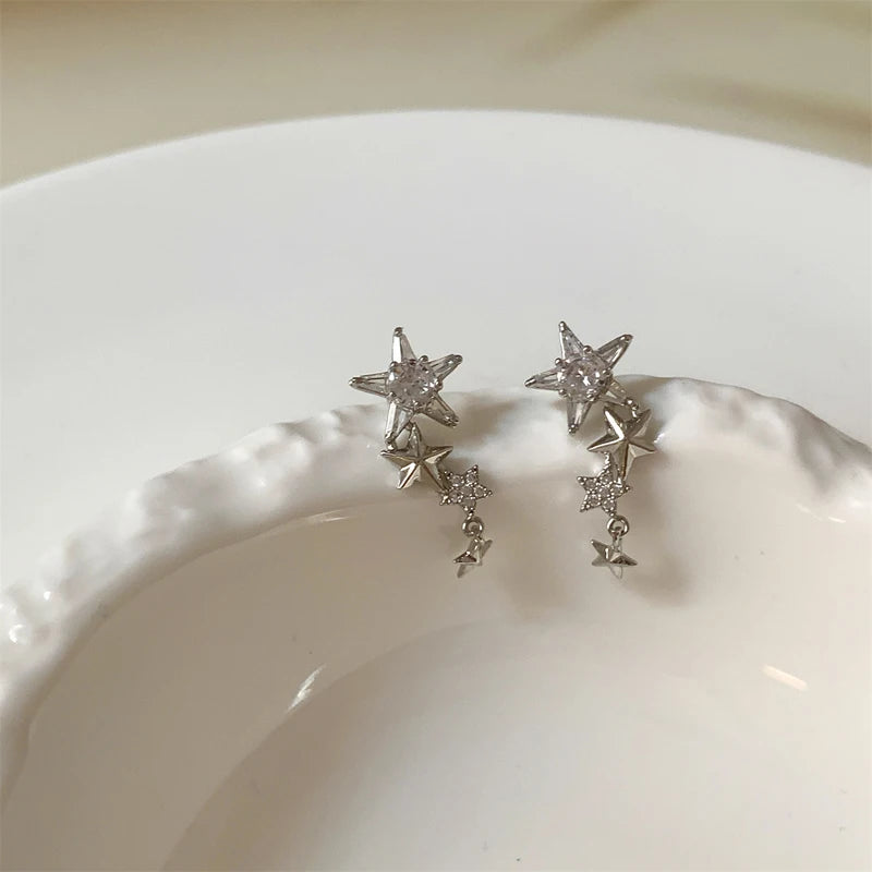 Glänzende Zirkon Stern Quaste Ohrringe Frauen Koreanische Nette Elegante Pentagramm Tropfen Ohrring Y2K Schmuck Hochzeit