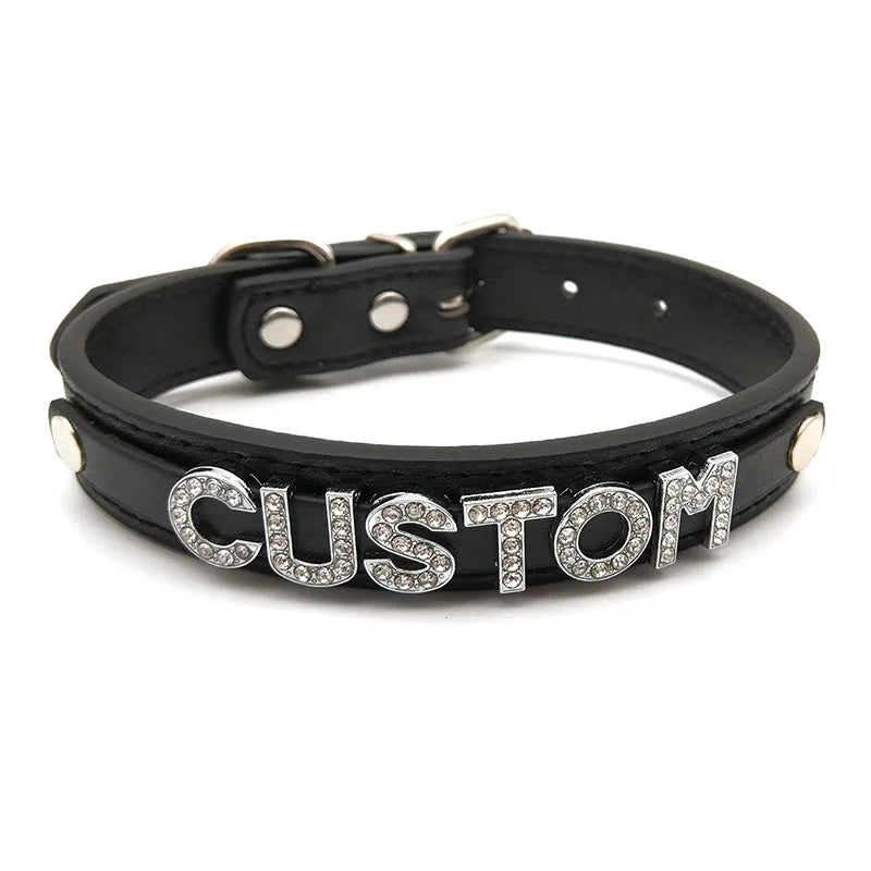 Sexy PU Leder Benutzerdefinierte Name Buchstaben Halsband Halsketten Männer Frauen Personalisierte Cosplay Angepasst Chocker Schmuck