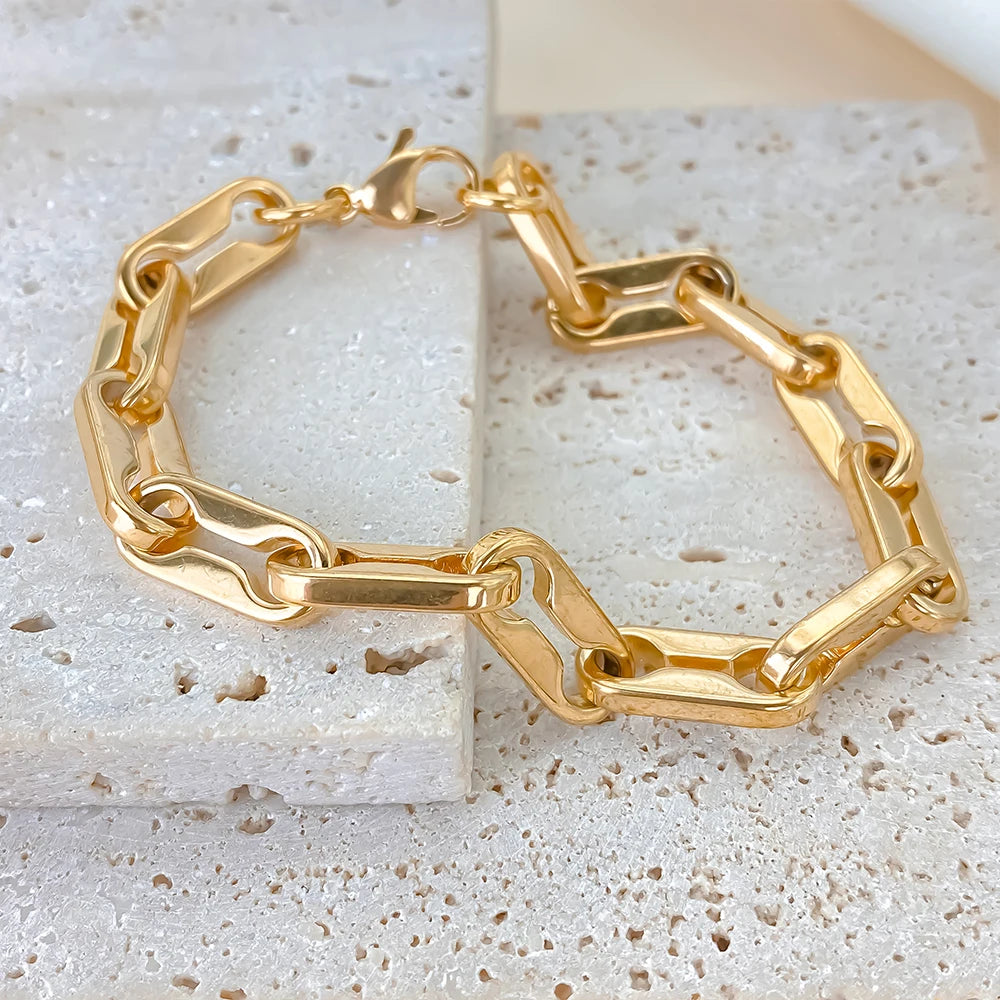 eMancoWide 8 mm Edelstahl-Kaffeebohnenkette, Doppelloch-Armband, cooler Cowboy-Punk-Herrenschmuck mit qualifizierendem Verschluss