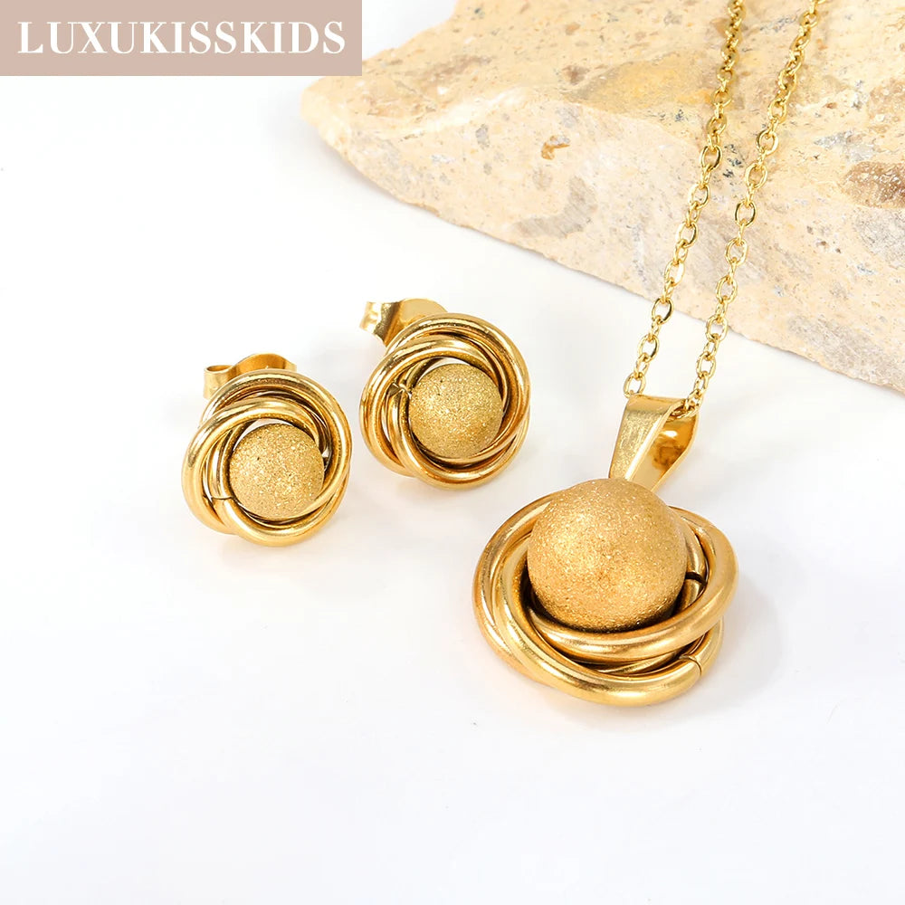 LUXUKISSKIDS Trendy Schmuck Set Edelstahl Silber/Gold Farbe Frau/Männer Großhandel Herz Anhänger Halskette Ohrringe Braut Sets